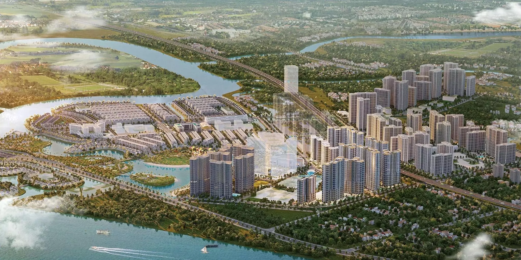 Toàn cảnh quy hoạch đại đô thị Vinhomes Hóc Môn ven sông từ trên cao