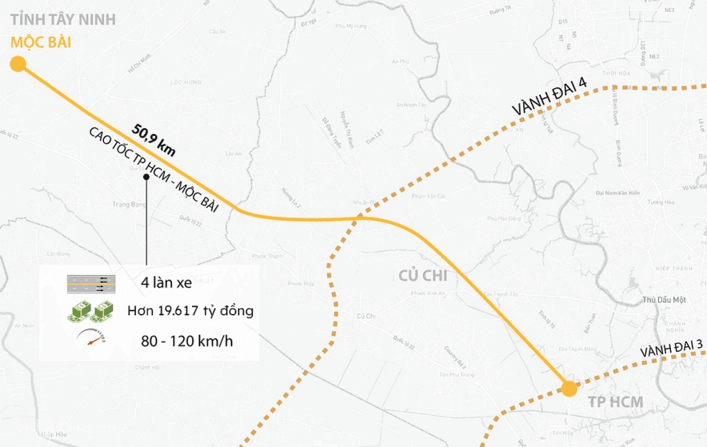 bản đồ Cao tốc TPHCM - Mộc Bài